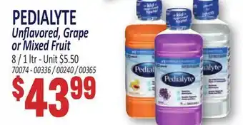 Jetro PEDIALYTE Unflavored, Grape or Mixed Fruit offer