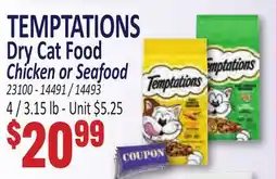 Jetro TEMPTATIONS Dry Cat Food Chicken or Seafood offer