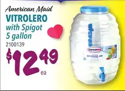 Restaurant Depot American Maid VITROLERO with Spigot 5 gallon offer