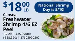 Restaurant Depot Censea Freshwater Shrimp 4/6 EZ Peel offer