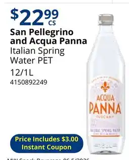 Restaurant Depot San Pellegrino and Acqua Panna Italian Spring Water PET offer