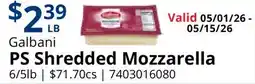 Restaurant Depot Galbani PS Shredded Mozzarella offer