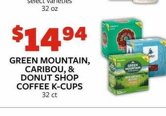 Fareway Green Mountain, Caribou & Donut Shop Coffee K-Cups offer