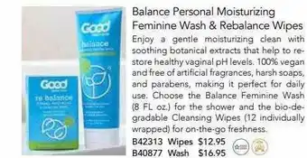 Balance Personal Moisturizing Feminine Wash & Rebalance Wipes