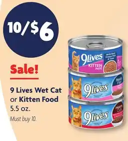 Family Dollar 9 Lives Wet Cat or Kitten Food offer