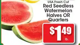 Supremo Foods Inc USA Fresh Cut Red Seedless Watermelon Halves OR Quarters offer