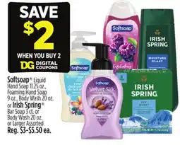 Dollar General Softsoap Liquid Hand Soap, Foaming Hand Soap, Body Wash or Irish Spring Bar Soap or Body Wash offer