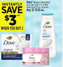 Dollar General Dove Women's Body Wash, Bar Soap or Mini Body Scrub offer