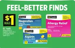 Dollar General DG health Allergy Relief or Ibuprofen Tablets 24 ct. or Chewable Aspirin Tablets 36 ct offer