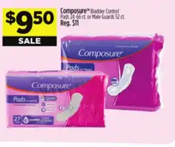 Dollar General Composure Bladder Control Pads 24-66 ct. or Male Guards 52 ct offer