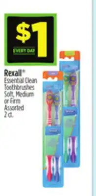 Dollar General Rexall Essential Clean Toothbrushes Soft, Medium or Firm offer
