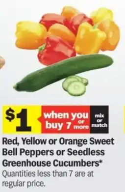 Meijer Red Yellow or Orange Sweet Bell Peppers or Seedless Greenhouse Cucumbers offer