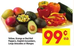 Albertsons Yellow, Orange or Red Bell Peppers, English Cucumbers, Large Avocados or Mangos offer