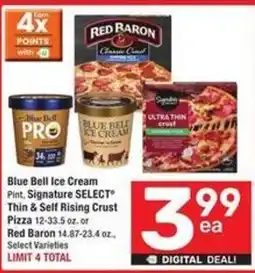 Albertsons Blue bell ice cream pint, signature select thin & self rising crust pizza offer