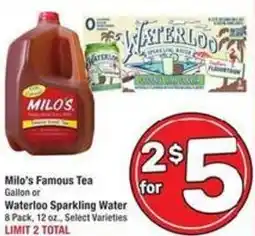 Albertsons Milo's Famous Tea Waterloo Sparkling Water offer
