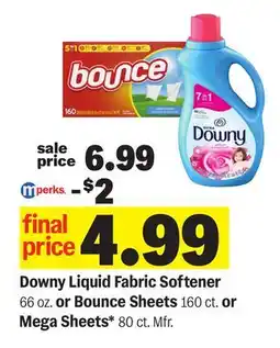Meijer Downy Liquid Fabric Softener 66 oz. or Bounce Sheets 160 ct. or Mega Sheets* 80 ct. Mfr offer