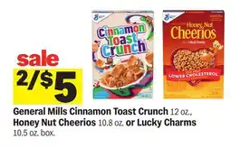 Meijer General Mills Cinnamon Toast Crunch 12 oz., Honey Nut Cheerios 10.8 oz. or Lucky Charms 10.5 oz. box offer