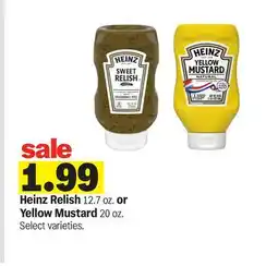Meijer Heinz Relish 12.7 oz. or Yellow Mustard 20 oz offer