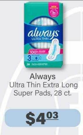 Commissary Always Ultra Thin Extra Long Super Pads offer