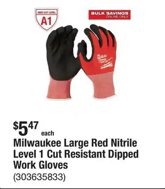 The Home Depot Milwaukee Large Red Nitrile Level 1 Cut Resistant Dipped Work Gloves offer