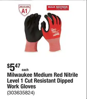 The Home Depot Milwaukee Medium Red Nitrile Level 1 Cut Resistant Dipped Work Gloves offer