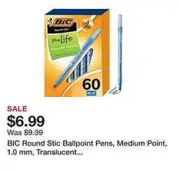 Office Depot BIC Round Stic Ballpoint Pens, Medium Point, 1.0 mm, Translucent Barrel, Blue Ink, Box Of 60 offer