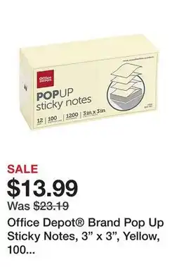 Office Depot Office Depot Brand Pop Up Sticky Notes, 3 x 3, Yellow, 100 Sheets Per Pad, Pack Of 12 offer