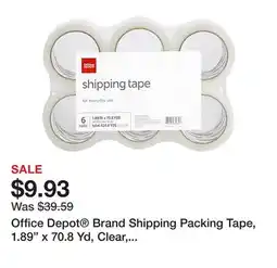 Office Depot Office Depot Brand Shipping Packing Tape, 1.89 x 70.8 Yd, Clear, Pack Of 6 Rolls offer