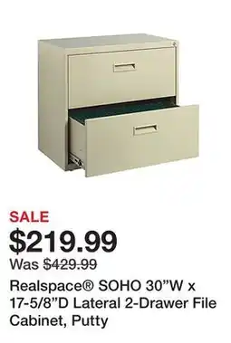 Office Depot Realspace SOHO 30W x 17-5/8D Lateral 2-Drawer File Cabinet, Putty offer