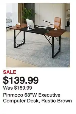 Office Depot Pinmoco 63W Executive Computer Desk, Rustic Brown offer