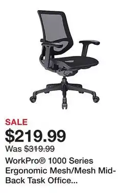 Office Depot WorkPro 1000 Series Ergonomic Mesh/Mesh Mid-Back Task Office Chair, Black/Black, BIFMA Compliant offer