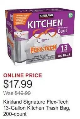 Costco Kirkland Signature Flex-Tech 13-Gallon Kitchen Trash Bag, 200-count offer