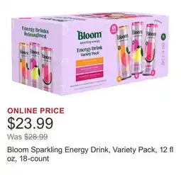 Costco Bloom Sparkling Energy Drink, Variety Pack, 12 fl oz, 18-count offer