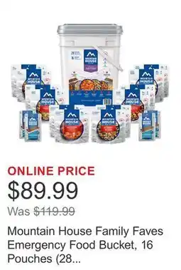Costco Mountain House Family Faves Emergency Food Bucket, 16 Pouches (28 Total Servings) offer