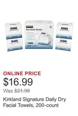 Costco Kirkland Signature Daily Dry Facial Towels, 200-count offer