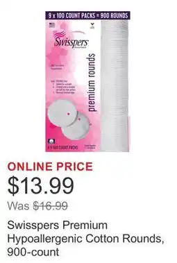 Costco Swisspers Premium Hypoallergenic Cotton Rounds, 900-count offer