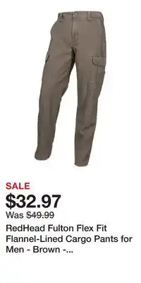 Cabela's RedHead Fulton Flex Fit Flannel-Lined Cargo Pants for Men - Brown - 44x32 offer