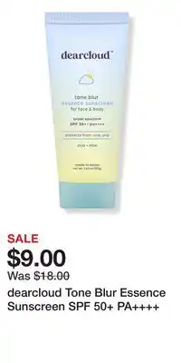 Ulta Beauty dearcloud Tone Blur Essence Sunscreen SPF 50+ PA++++ offer