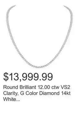 Costco Round Brilliant 12.00 ctw VS2 Clarity, G Color Diamond 14kt White Gold Strand Necklace offer