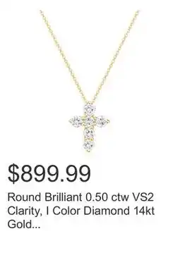 Costco Round Brilliant 0.50 ctw VS2 Clarity, I Color Diamond 14kt Gold Cross Pendant offer
