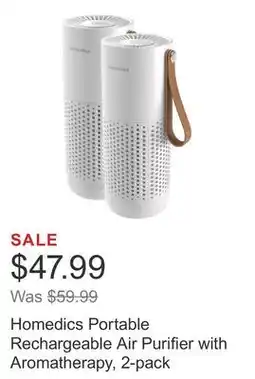 Costco Homedics Portable Rechargeable Air Purifier with Aromatherapy, 2-pack offer