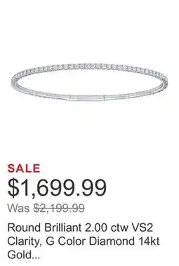 Costco Round Brilliant 2.00 ctw VS2 Clarity, G Color Diamond 14kt Gold Bangle Bracelet offer