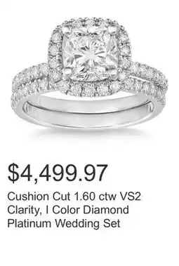 Costco Cushion Cut 1.60 ctw VS2 Clarity, I Color Diamond Platinum Wedding Set offer