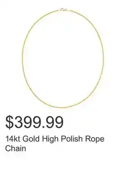 Costco 14kt Gold High Polish Rope Chain offer