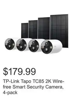Costco TP-Link Tapo TC85 2K Wire-free Smart Security Camera, 4-pack offer