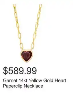 Costco Garnet 14kt Yellow Gold Heart Paperclip Necklace offer