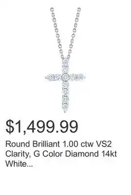 Costco Round Brilliant 1.00 ctw VS2 Clarity, G Color Diamond 14kt White Gold Cross Pendant offer