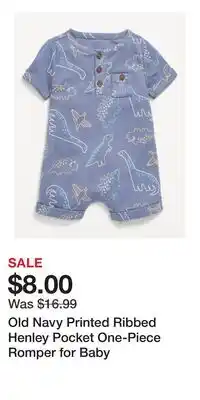 Old Navy Old Navy Printed Ribbed Henley Pocket One-Piece Romper for Baby offer