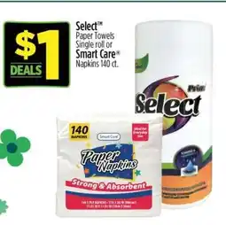 Dollar General Select Paper Towels or Smart Care Napkins offer