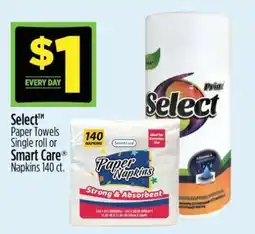 Dollar General Select Paper Towels Single roll or Smart Care Napkins 140 ct offer